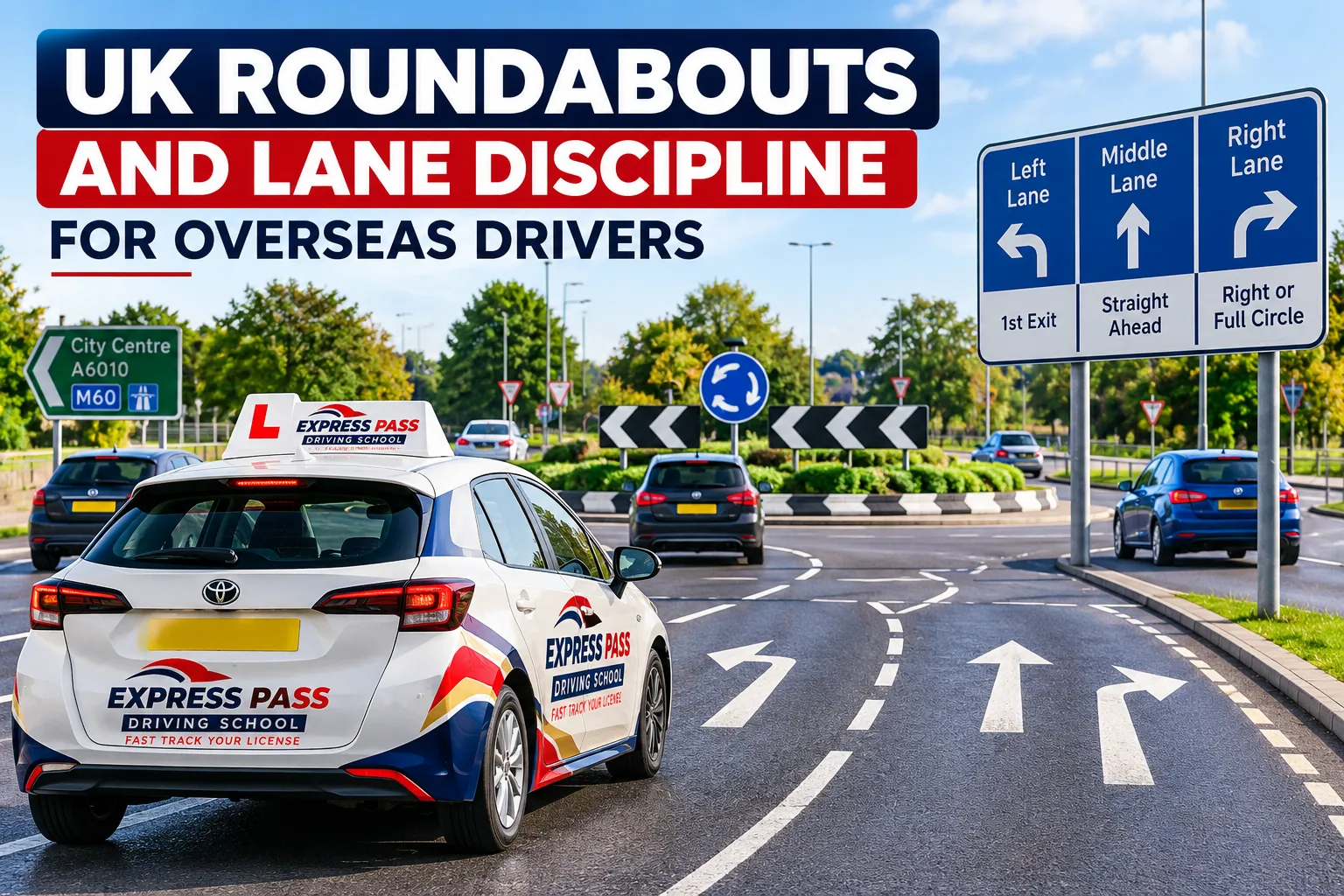 Overseas driver learning UK roundabout lane discipline, correct signalling and safe lane positioning with a professional driving instructor.