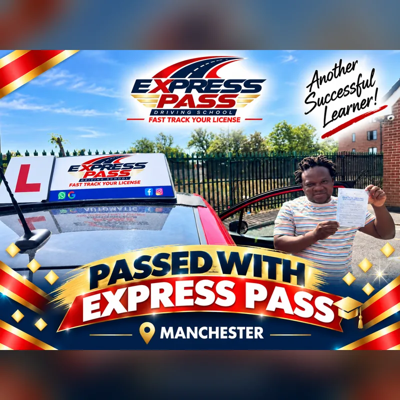 Express Pass student holding their driving test pass certificate — Manchester