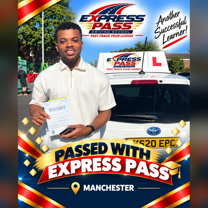 Express Pass student holding their driving test pass certificate — Manchester