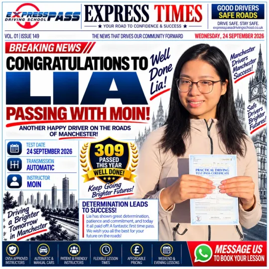 🎉 Smash hit—passed first time! Proudly helping Manchester learners reach their driving goals. Safe…