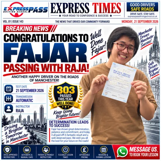🎉 Another first-time pass in Manchester! Express Pass is so proud of your hard work. Happy motorin…